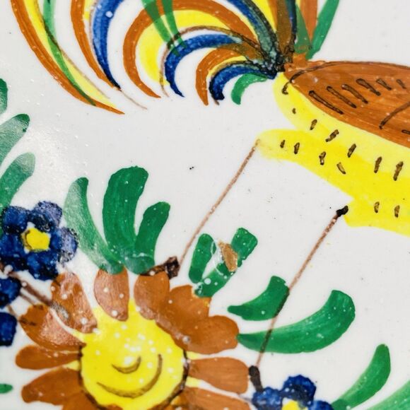 Italy Pottery Majolica Snack Tray Cup Holder Galletto Rooster Terracotta VTG - Picture 10 of 16